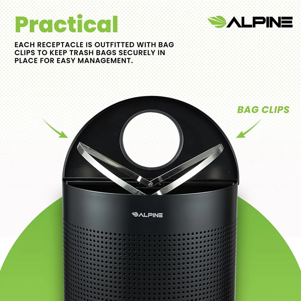 Stainless Steel Trash Can, 12 Gallon, Black (ALP438-12HR-BLK)<Alpine Industries