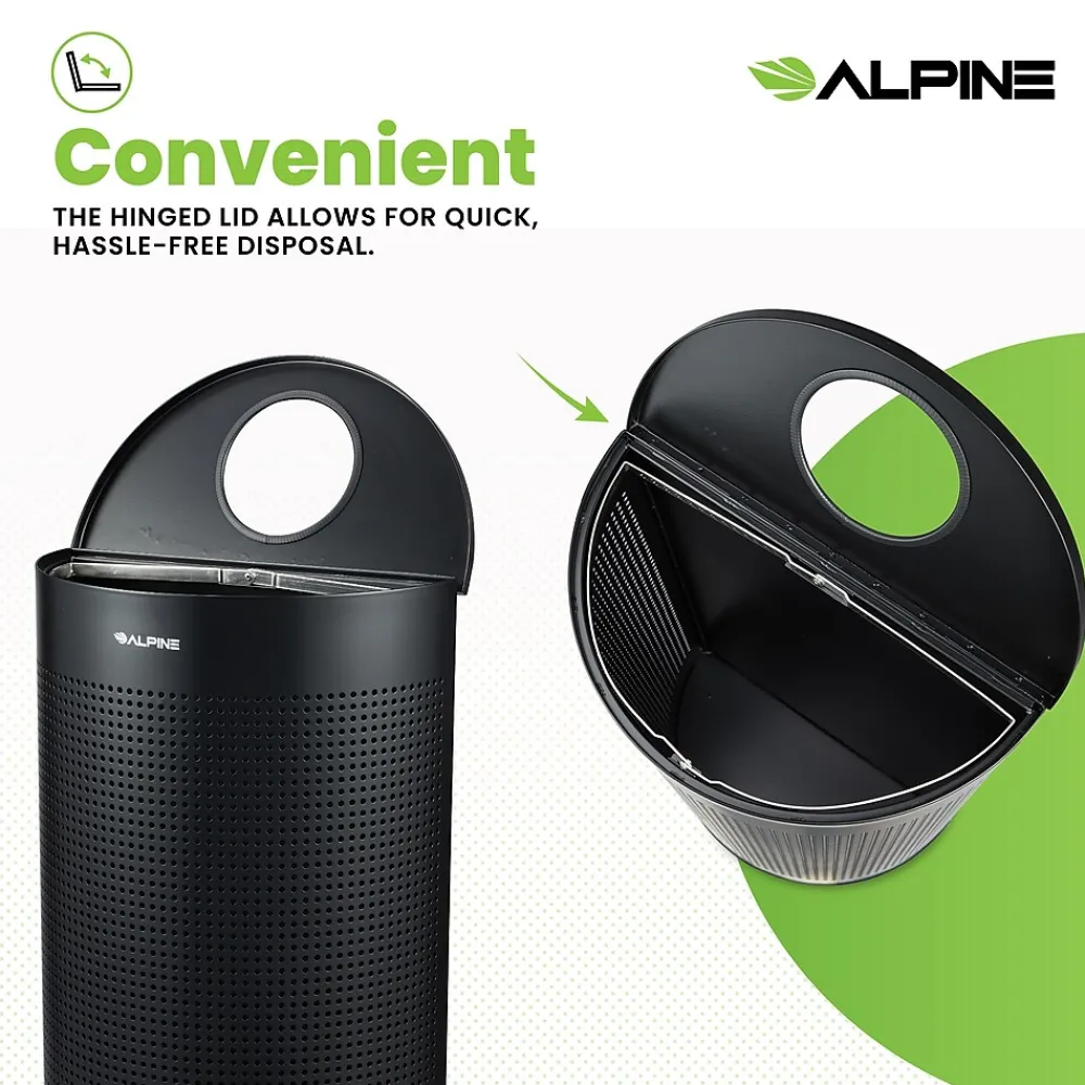 Stainless Steel Trash Can, 12 Gallon, Black (ALP438-12HR-BLK)<Alpine Industries