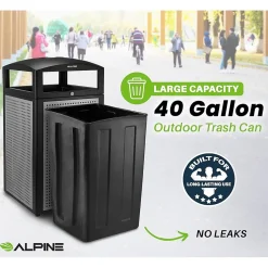 Steel Outdoor Commercial Trash Can with Ashtray Lid, 40 Gallon, (472-40-SIL)<Alpine Industries Online