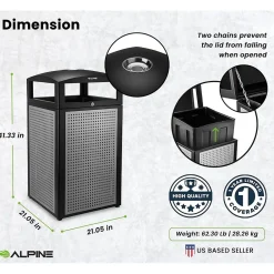Steel Outdoor Commercial Trash Can with Ashtray Lid, 40 Gallon, (472-40-SIL)<Alpine Industries Online