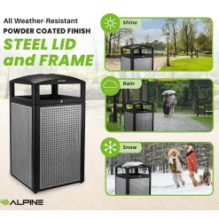 Steel Outdoor Commercial Trash Can with Ashtray Lid, 40 Gallon, (472-40-SIL)<Alpine Industries Online