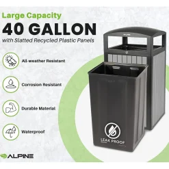Steel Outdoor Trash Can with Dome Lid, 40 Gallon, (ALP471-40-WD-GRY)<Alpine Industries Discount