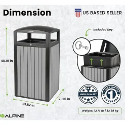 Steel Outdoor Trash Can with Dome Lid, 40 Gallon, (ALP471-40-WD-GRY)<Alpine Industries Discount