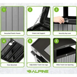 Steel Outdoor Trash Can with Dome Lid, 40 Gallon, (ALP471-40-WD-GRY)<Alpine Industries Discount