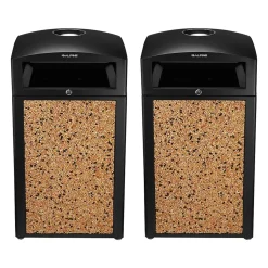 Steel Outdoor Trash Can with Covered Top and Open Sides, 40-Gallon, Black/Stone, 2/Pack (ALP472-40-STO-2PK)<Alpine Industries Best