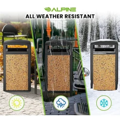 Steel Outdoor Trash Can with Covered Top and Open Sides, 40-Gallon, Black/Stone, 2/Pack (ALP472-40-STO-2PK)<Alpine Industries Best