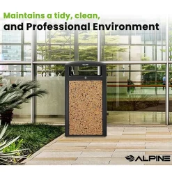 Steel Outdoor Trash Can with Covered Top and Open Sides, 40-Gallon, Black/Stone, 2/Pack (ALP472-40-STO-2PK)<Alpine Industries Best