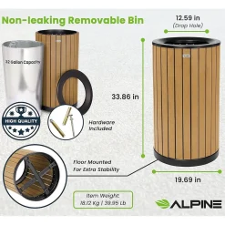 Steel Outdoor Trash Can with Open Lid, 32 Gallon, Cedar/Black (ALP4400-01-CD)<Alpine Industries