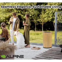Steel Outdoor Trash Can with Open Lid, 32 Gallon, Cedar/Black (ALP4400-01-CD)<Alpine Industries