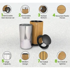 Steel Outdoor Trash Can with Rain Bonnet Lid, 32 Gallon, Cedar/Black (ALP4400-01-CD-RB)<Alpine Industries Online