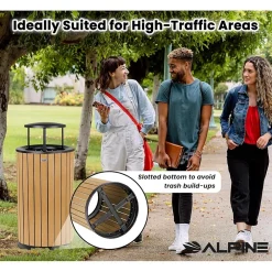 Steel Outdoor Trash Can with Rain Bonnet Lid, 32 Gallon, Cedar/Black (ALP4400-01-CD-RB)<Alpine Industries Online