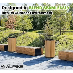 Steel Outdoor Trash Can with Rain Bonnet Lid, 32 Gallon, Cedar/Black (ALP4400-01-CD-RB)<Alpine Industries Online