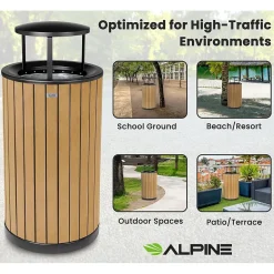 Steel Outdoor Trash Can with Rain Bonnet Lid, 32 Gallon, Cedar/Black (ALP4400-01-CD-RB)<Alpine Industries Online