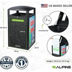 Steel Outdoor Trash Can with Covered Top Lid, 40-Gallon, Gray Stone (ALP471-40-GRYS-SGN)<Alpine Industries Hot