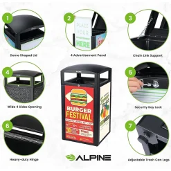 Steel Outdoor Trash Can with Covered Top Lid, 40-Gallon, Gray Stone (ALP471-40-GRYS-SGN)<Alpine Industries Hot