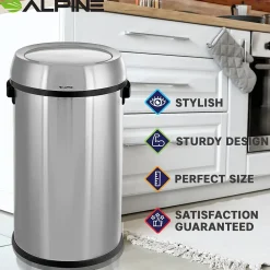 Three-Stream Trash/Compost/Recycling Station, 51-Gallon, Stainless Steel (ALP470-65L-1-R-T-CO)<Alpine Industries Clearance