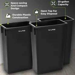 Trash Can, 23 Gallon, Black, Commercial, 3/Pack (477-BLK-3PK)<Alpine Industries Best