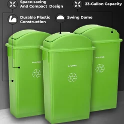 Trash Can with Swing Lid, 23-Gallon, Lime Green, 3/Pack (4778-1-LGRN-3)<Alpine Industries Best