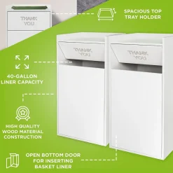 Wood Trash Can, 40 Gallon, White, 2/Pack, (476-WHI-2PK)<Alpine Industries New