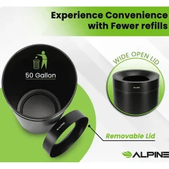 Alpine Stainless Steel Trash Can, 50-Gallon, Matte Black (ALP475-50-BLK)<Alpine Industries Hot