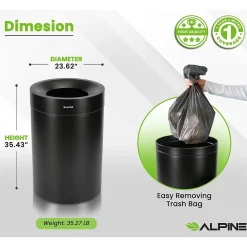 Alpine Stainless Steel Trash Can, 50-Gallon, Matte Black (ALP475-50-BLK)<Alpine Industries Hot