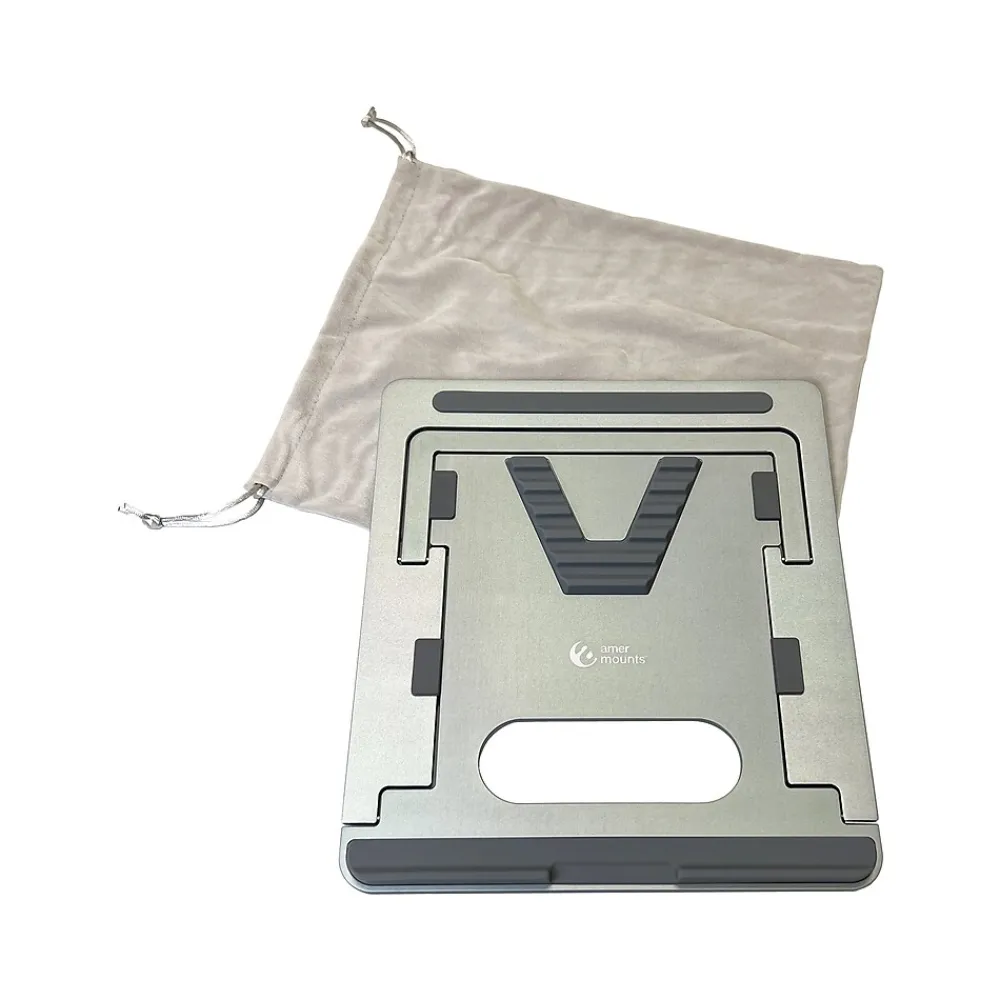 10" x 6" Aluminum Folding Laptop Stand for 15.6" Laptops, Silver (AMRNS01DG)<Amer