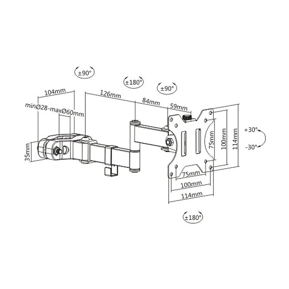 Sale Amer Adjustable Full-Motion Pole Mount Monitor Arm, Up to 32" Monitor, Black (PM111)