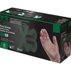X3 Poly Food Safe Industrial Gloves, Latex Free, Large, Clear, 500/Box, 20 Boxes/Carton (PGLOVE-L-500XX)<Ammex Sale