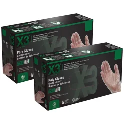 X3 Poly Food Safe Industrial Gloves, Latex Free, Large, Clear, 500/Box, 20 Boxes/Carton (PGLOVE-L-500XX)<Ammex Sale