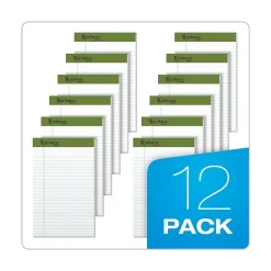 Notepads|Ampad Earthwise 100% Recycled Ruled Pad, 5x8", Jr. Legal Ruling, White, 50 Sheets/Pad, 12 Pads/Pack (20152)