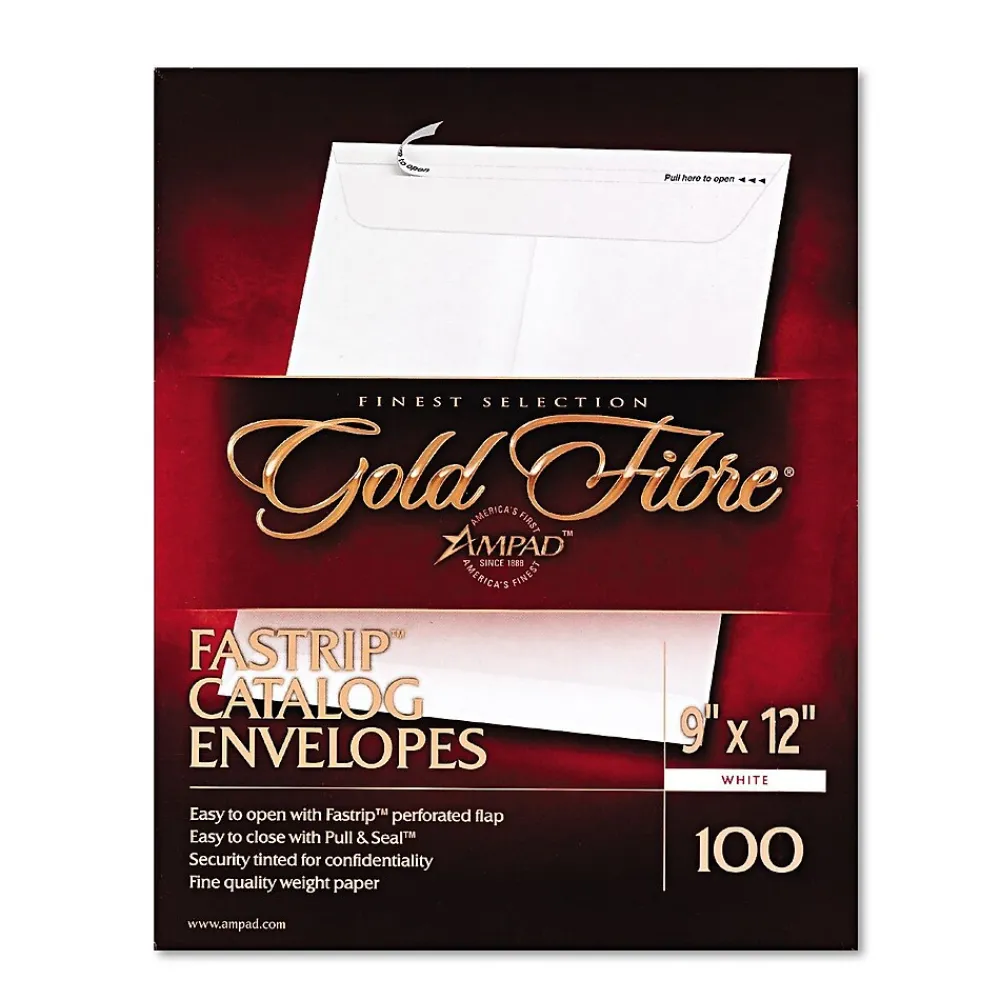 Online Ampad Gold Fibre Fastrip Release & Seal White Catalog Envelope, White, 9 x 12, 100/Box (73127)