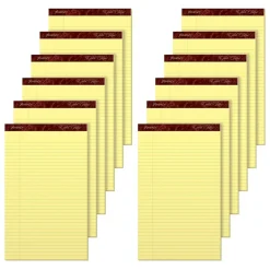 Notepads|Ampad Gold Fibre Notepads, 8.5" x 14", Wide Rule, Canary, 50 Sheets/Pad, 12 Pads/Pack (TOP 20-030R)