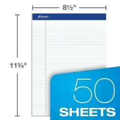 Notepads|Ampad Notepad, 8.5" x 11.75", Narrow Ruled, White, 50 Sheets/Pad, 12 Pads/Pack (20-322)
