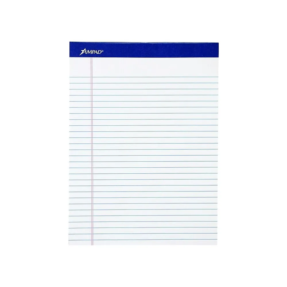 Notepads|Ampad Perforated Notepads, 8.5" x 11.75", Wide Ruled, White, 50 Sheets/Pad, 12 Pads/Pack (TOP 20-360)