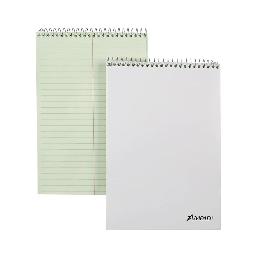 Notepads|Ampad Steno Book, 6" x 9", Gregg Ruled, Green Tint, 80 Sheets/Pad, 6 Pads/Pack (TOP 25-278)