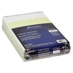 Notepads|Ampad Steno Book, 6" x 9", Gregg Ruled, Green Tint, 80 Sheets/Pad, 6 Pads/Pack (TOP 25-278)