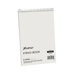 Notepads|Ampad Steno Pad, 6" x 9", Gregg Rule, White, 70 Sheets/Pad (TOP25-472)