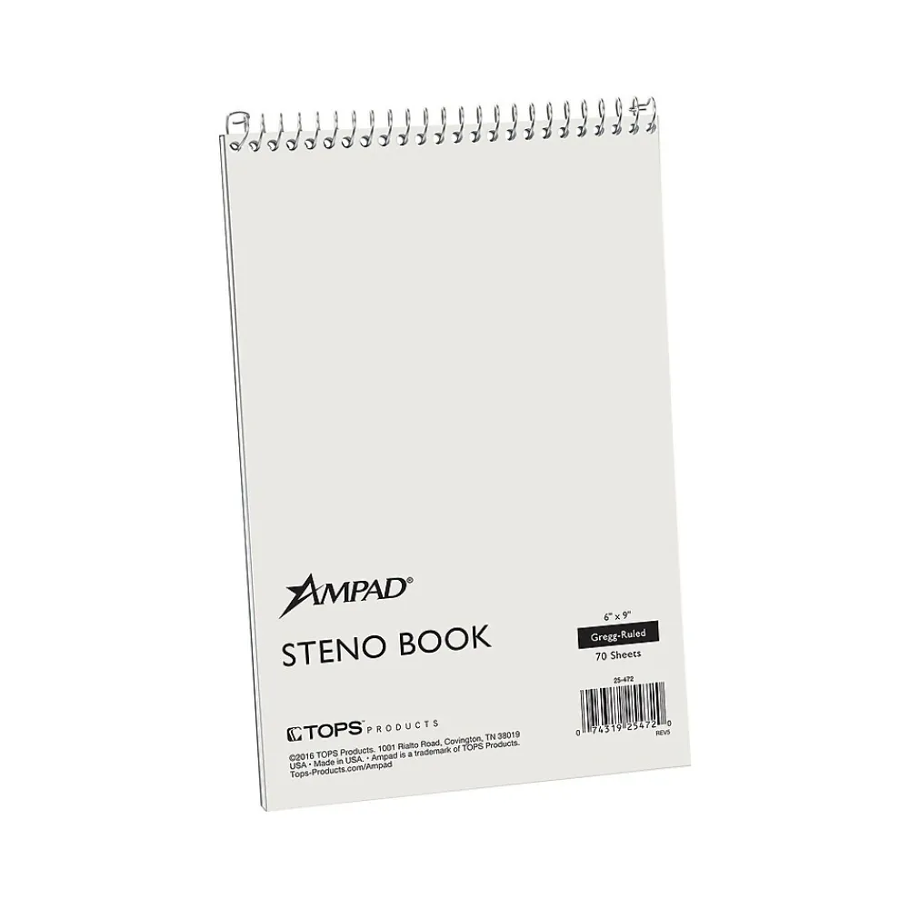 Notepads|Ampad Steno Pad, 6" x 9", Gregg Rule, White, 70 Sheets/Pad (TOP25-472)