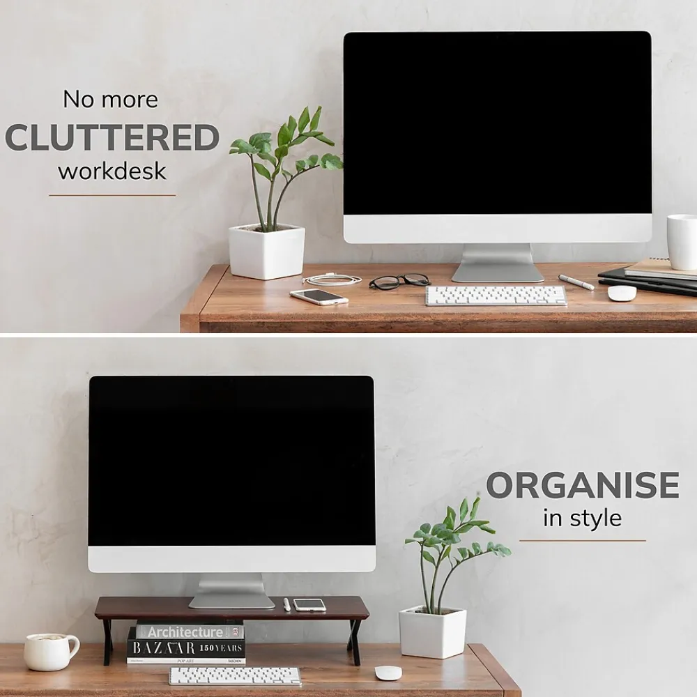 Outlet Anji Mountain Acacia Wood & Metal Monitor Stand, Up to 32" Monitor, (MS-WAL-04BLK) Walnut