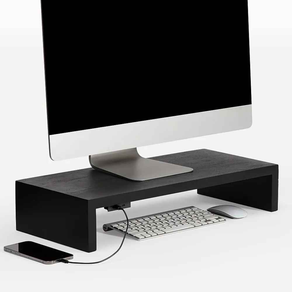 New Anji Mountain Mango Wood Monitor Stand, Up to 32" Monitor, (MS-FNG-BLK-P) Black