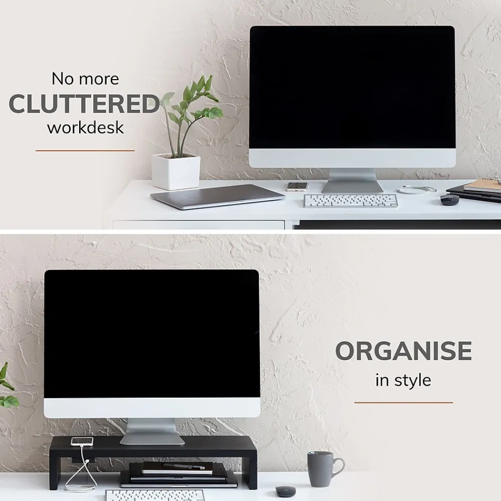 New Anji Mountain Mango Wood Monitor Stand, Up to 32" Monitor, (MS-FNG-BLK-P) Black