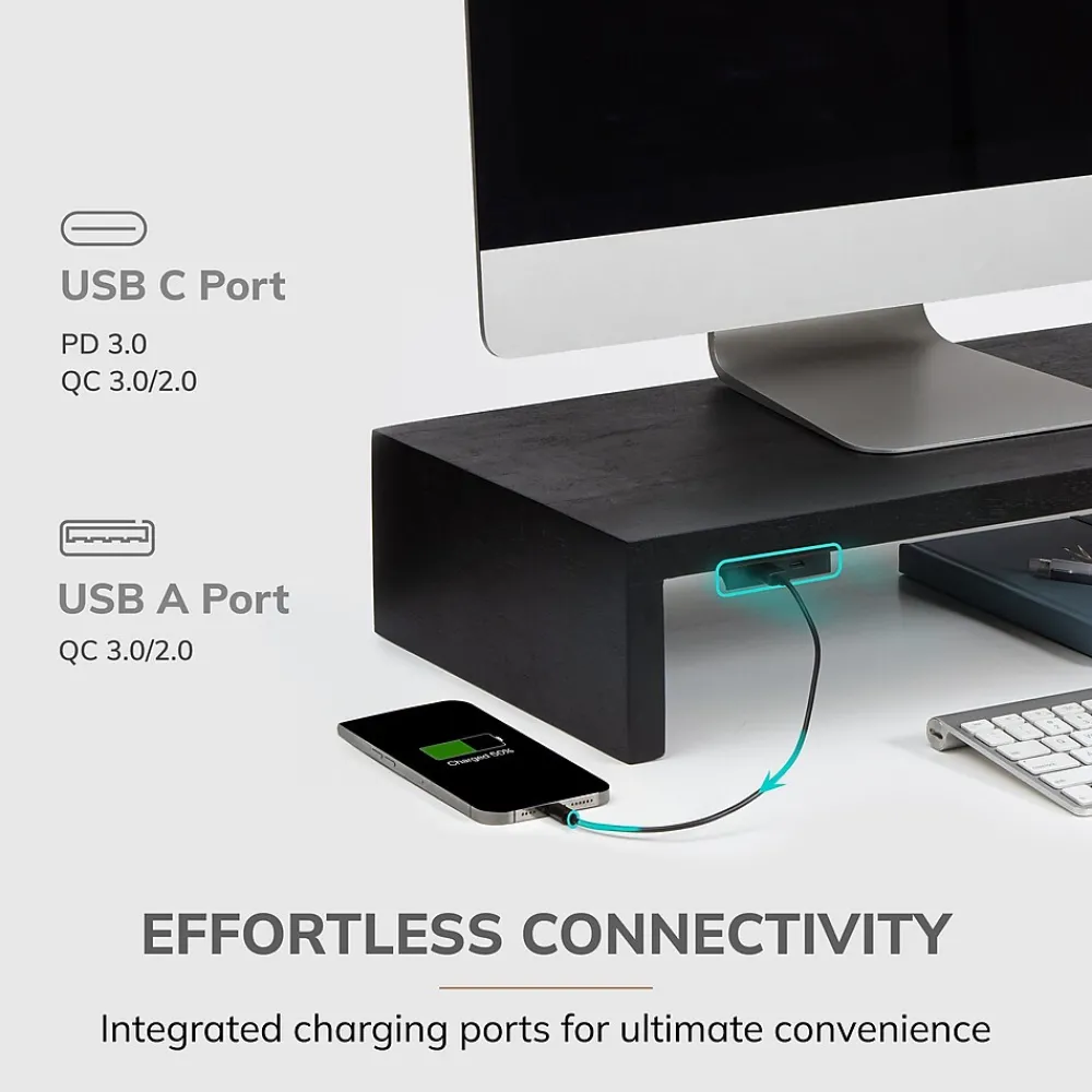 New Anji Mountain Mango Wood Monitor Stand, Up to 32" Monitor, (MS-FNG-BLK-P) Black