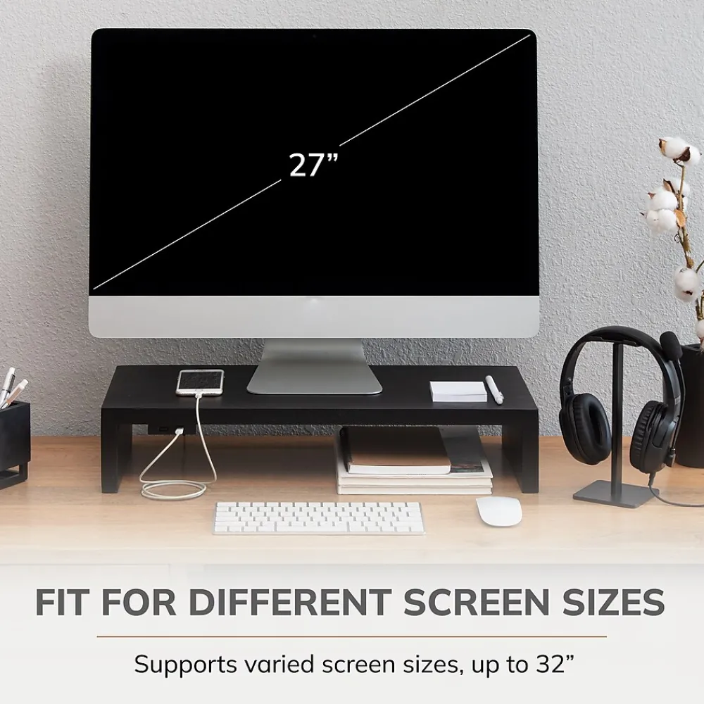 New Anji Mountain Mango Wood Monitor Stand, Up to 32" Monitor, (MS-FNG-BLK-P) Black