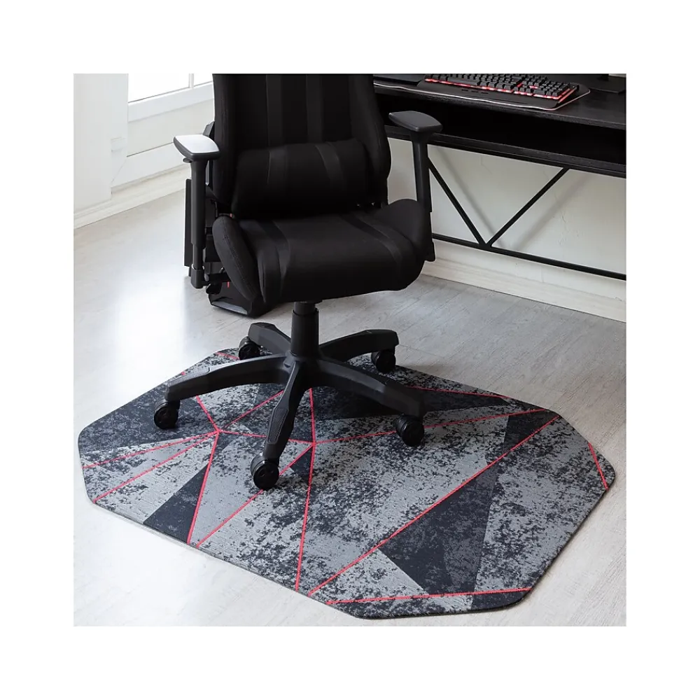Chair Mats*Anji Mountain Rug'd Cracked Ice Carpet & Hard Floor Chair Mat, 36" x 48", Gray/Red (AMB9103)