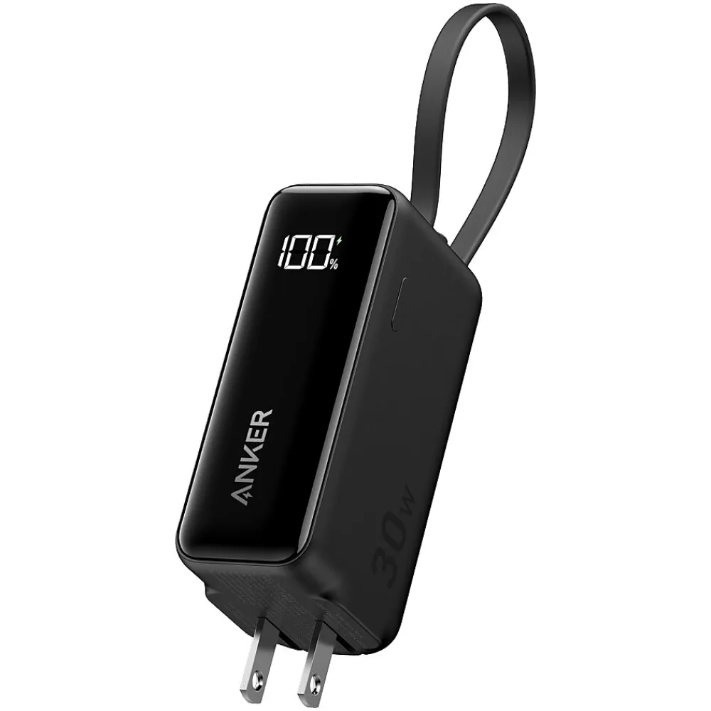 Fusion Built-in USB-C 3-in-1 Power Bank, 5000 mAh, Black (A1636H11)<Anker Hot