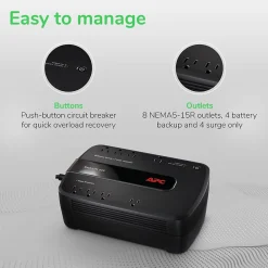 APC Back-UPS 650 Battery Backup & Surge Protector w/ USB, 8-Outlets (BE650G1)