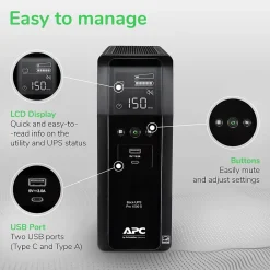 APC Back-UPS Pro 1500VA Battery Backup and Surge Protector, 10-Outlets, Black (BR1500MS2)