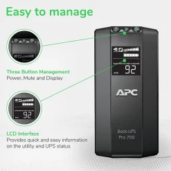 APC Power-Saving Back-UPS Pro 700VA Battery Backup , 6-Outlets, Black (BR700G)