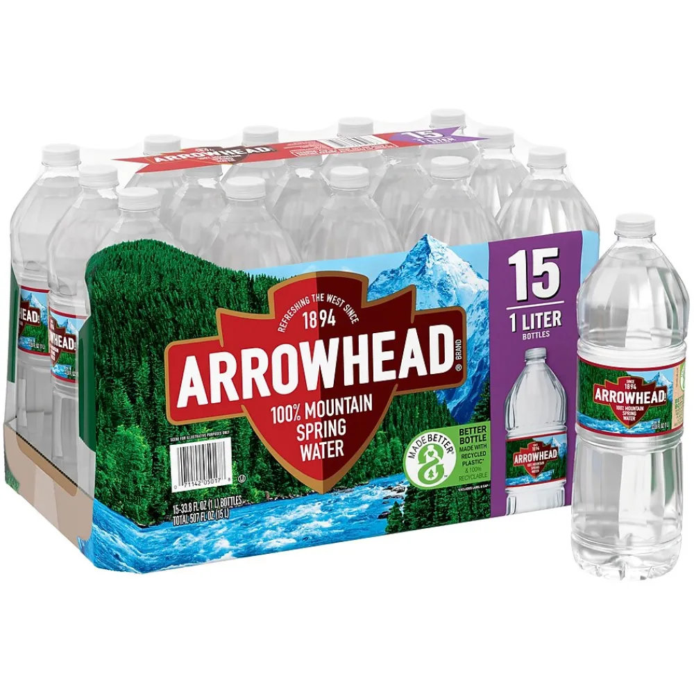 Arrowhead 100% Mountain Spring Water, 33.8 oz. Plastic Bottles, 15/Carton (11475327)