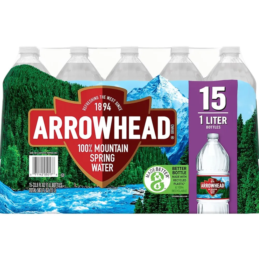 Arrowhead 100% Mountain Spring Water, 33.8 oz. Plastic Bottles, 15/Carton (11475327)